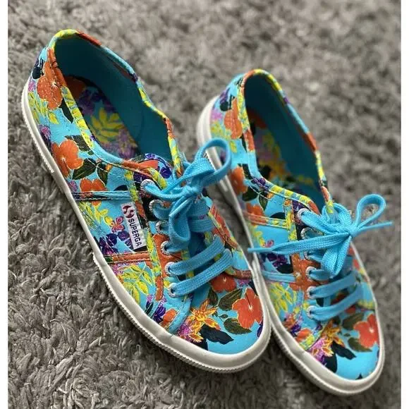 Superga 2750 Blue With Floral Pattern Women’s Shoes Size 8 - Picture 3 of 9